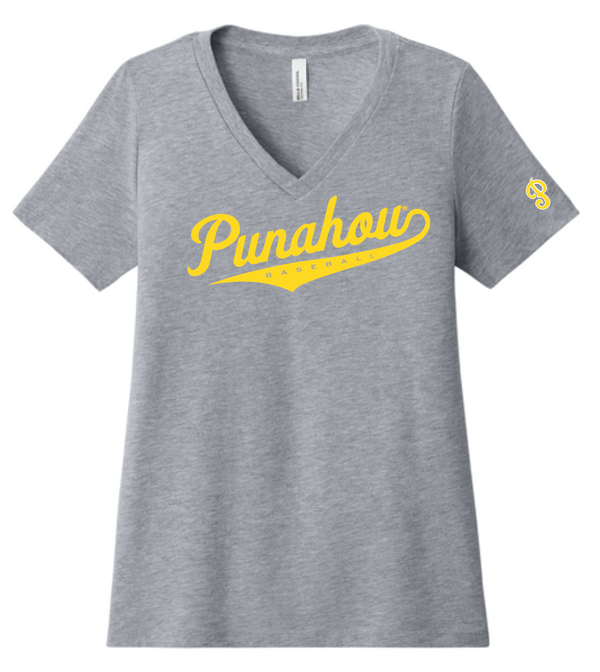 Women's Punahou Baseball Script V-Neck Tee