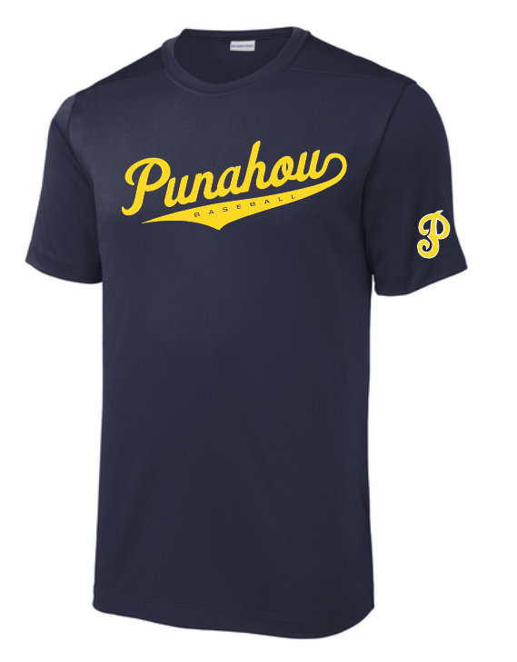 Adult Punahou Baseball Script Performance Tee