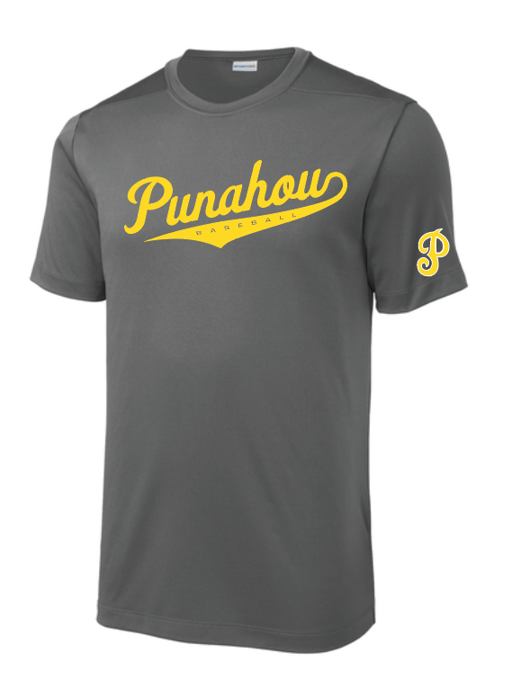 Adult Punahou Baseball Script Performance Tee